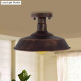 Barn Shade Semi-Flush Mount Ceiling Light In Aged Silver/Weathered Copper For Farmhouse Decor