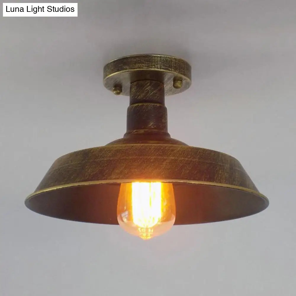 Barn Shade Semi-Flush Mount Ceiling Light In Aged Silver/Weathered Copper For Farmhouse Decor