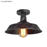 Barn Shade Semi-Flush Mount Ceiling Light In Aged Silver/Weathered Copper For Farmhouse Decor