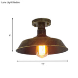 Barn Shade Semi-Flush Mount Ceiling Light In Aged Silver/Weathered Copper For Farmhouse Decor