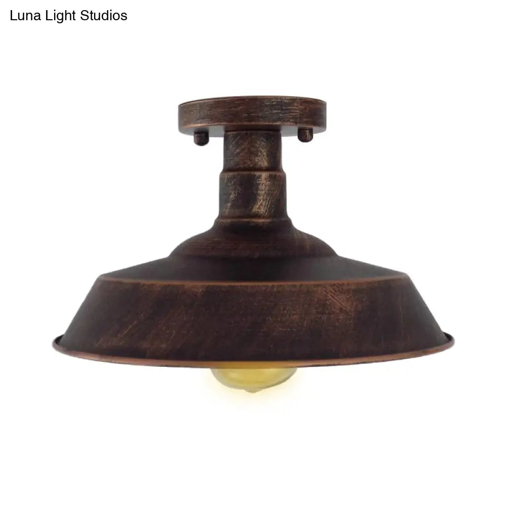 Barn Shade Semi-Flush Mount Ceiling Light In Aged Silver/Weathered Copper For Farmhouse Decor