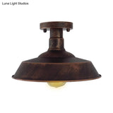 Barn Shade Semi-Flush Mount Ceiling Light In Aged Silver/Weathered Copper For Farmhouse Decor