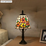 Baroque Bell Stained Art Glass Nightlight Table Lamp In Pink/Orange - Bloom Pattern Bedside Lighting