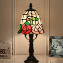 Baroque Bell Stained Art Glass Nightlight Table Lamp In Pink/Orange - Bloom Pattern Bedside Lighting
