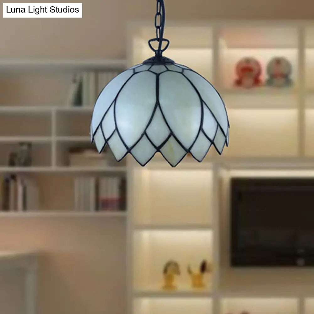 Baroque Black Pendant Lighting With Blossom Beige Glass Shade - Stylish Kitchen Ceiling Fixture