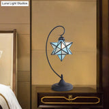 Baroque Black Pentagram Nightstand Lamp - 1 Head Glass Night Table Light For Bedside In