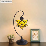 Baroque Black Pentagram Nightstand Lamp - 1 Head Glass Night Table Light For Bedside In