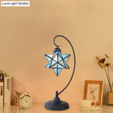 Baroque Black Pentagram Nightstand Lamp - 1 Head Glass Night Table Light For Bedside In