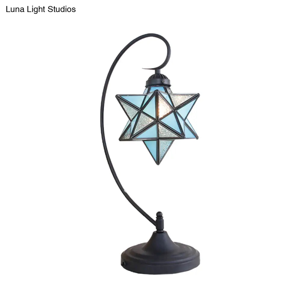 Baroque Black Pentagram Nightstand Lamp - 1 Head Glass Night Table Light For Bedside In