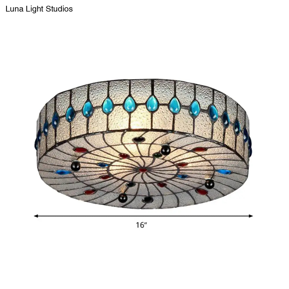 Baroque Blue Corridor Ceiling Flushmount Light With Bubble Glass Shade - 3 Sizes
