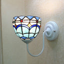 Baroque Blue Dome Wall Light Fixture: Stained Glass 1-Head Lighting With Curved Arm White / 6