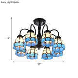 Baroque Blue Glass Ceiling Light Fixture - Domed Cut Semi Mount 6/8 Lights Stylish Design