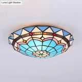 Baroque Bowl Flush Mount Stained Glass Ceiling Light In Blue/Blue - Brown - 12’/16’/19.5’ Wide