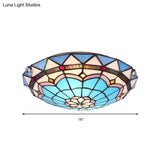Baroque Bowl Flush Mount Stained Glass Ceiling Light In Blue/Blue - Brown - 12’/16’/19.5’ Wide