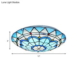 Baroque Bowl Flush Mount Stained Glass Ceiling Light In Blue/Blue - Brown - 12’/16’/19.5’ Wide