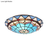 Baroque Bowl Flush Mount Stained Glass Ceiling Light In Blue/Blue - Brown - 12’/16’/19.5’ Wide