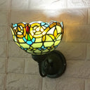 Baroque Bowl Sconce Light Fixture - Yellow/Blue Glass Wall Mounted With Flower Pattern Yellow
