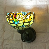 Baroque Bowl Sconce Light Fixture - Yellow/Blue Glass Wall Mounted With Flower Pattern Yellow