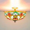Baroque Brass Jewel Ceiling Lamp - 5 Multicolored Stained Glass Bulbs (21.5’/25.5’) Semi Flush
