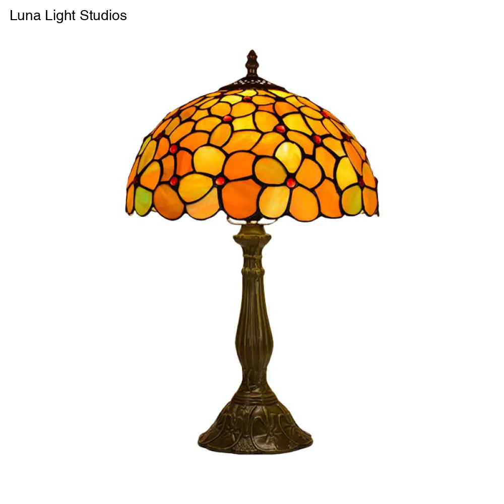 Baroque Bronze Table Lamp With Blossom Stained Glass Shade - Elegant Night Light For Living Room