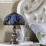 Baroque Brown Gourd Table Lamp With Stained Glass Shade - Resin Nightstand Lighting (1 Bulb)