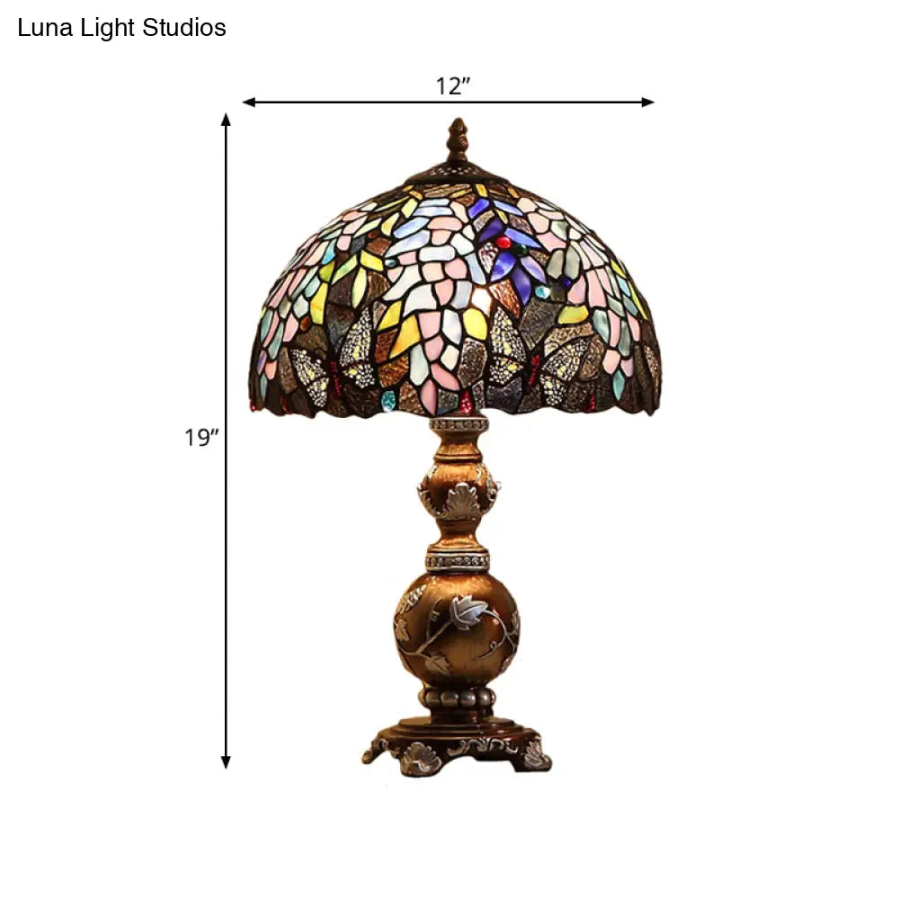Baroque Brown Gourd Table Lamp With Stained Glass Shade - Resin Nightstand Lighting (1 Bulb)
