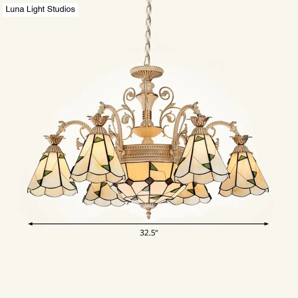 Baroque Conical Chandelier - 9/11 Lights Cut Glass With White & Gold Finish