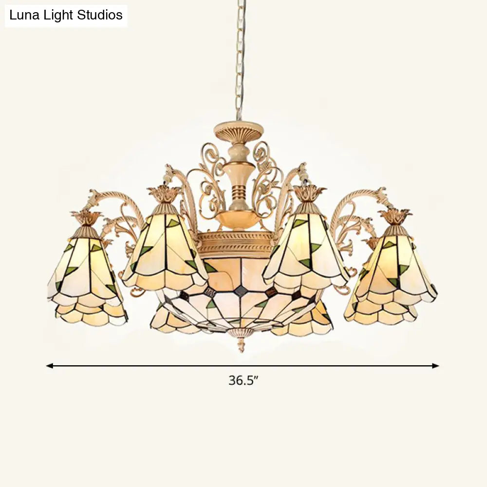 Baroque Conical Chandelier - 9/11 Lights Cut Glass With White & Gold Finish