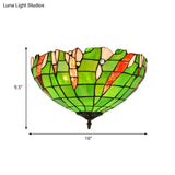 Baroque Cut Glass Domed Flush Mount Lighting Fixture With 3 Green Lights For Corridor