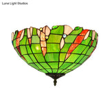 Baroque Cut Glass Domed Flush Mount Lighting Fixture With 3 Green Lights For Corridor