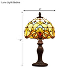Baroque Dark Coffee Domed Table Lamp With Spikelet-Pattern Stained Glass