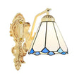 Baroque Dome/Cone Beige Glass Wall Sconce - Elegant Leaf/Gem/Flower Pattern 1-Light Mount Light /