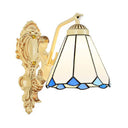 Baroque Dome/Cone Beige Glass Wall Sconce - Elegant Leaf/Gem/Flower Pattern 1-Light Mount Light /