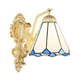 Baroque Dome/Cone Beige Glass Wall Sconce - Elegant Leaf/Gem/Flower Pattern 1-Light Mount Light /