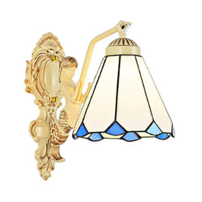 Baroque Dome/Cone Beige Glass Wall Sconce - Elegant Leaf/Gem/Flower Pattern 1-Light Mount Light /