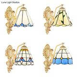 Baroque Dome/Cone Beige Glass Wall Sconce - Elegant Leaf/Gem/Flower Pattern 1-Light Mount Light
