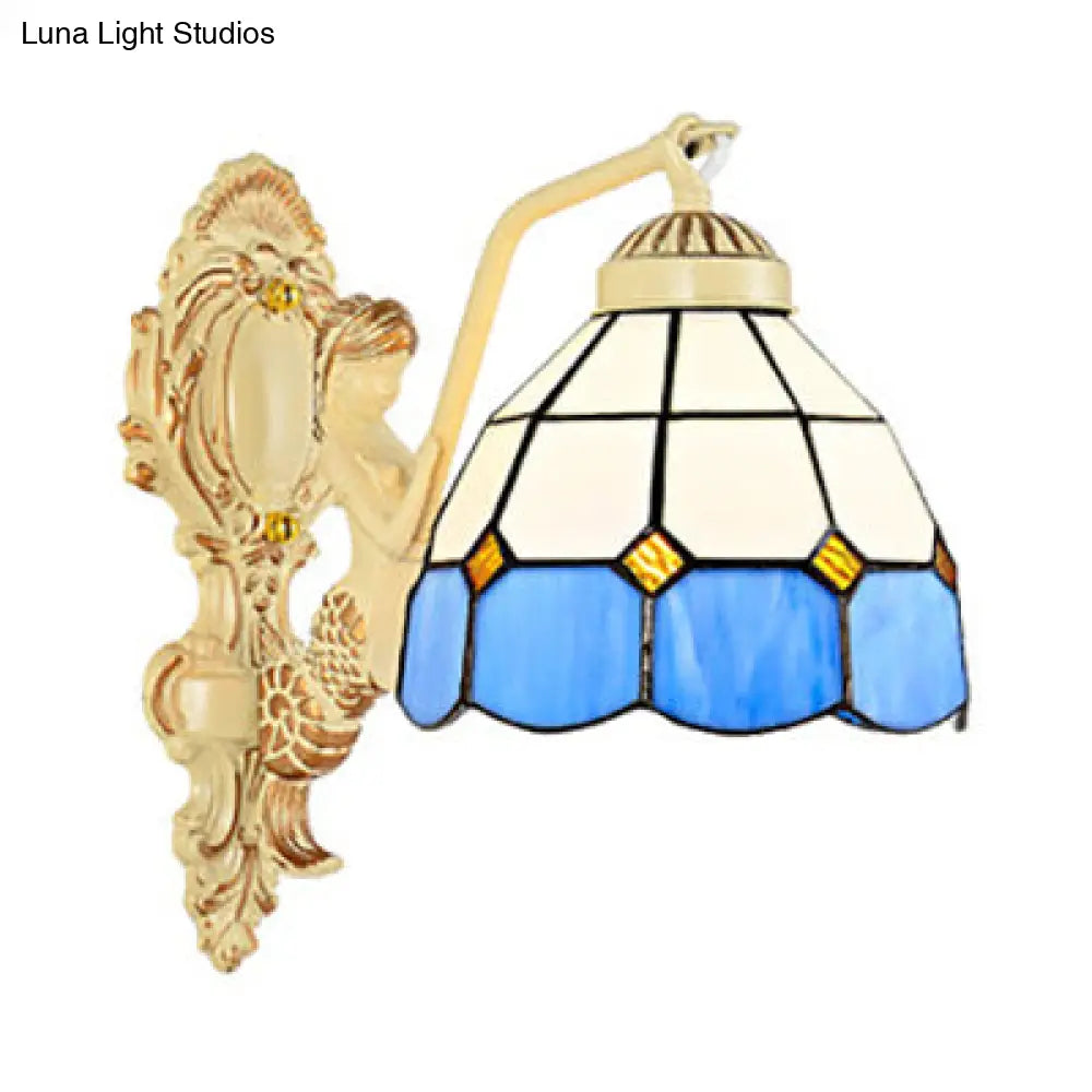 Baroque Dome/Cone Beige Glass Wall Sconce - Elegant Leaf/Gem/Flower Pattern 1-Light Mount Light