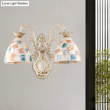 Baroque Dome Shell Mosaic Patterned Wall Lamp In White With Curved Arm
