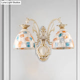 Baroque Dome Shell Mosaic Patterned Wall Lamp In White With Curved Arm