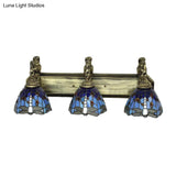 Baroque Dragonfly Wall Light Fixture: Orange/Blue Stained Glass Sconce Lighting
