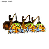 Baroque Dragonfly Wall Mount Sconce With 3 Orange Glass Heads - Bedroom Lighting