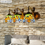 Baroque Dragonfly Wall Mount Sconce With 3 Orange Glass Heads - Bedroom Lighting