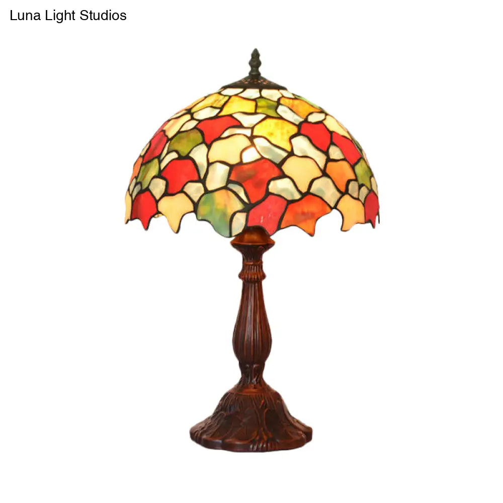 Baroque Glass Night Lamp With Foliage Design - Hand-Crafted Coffee Finish Table Lighting 1 Bulb