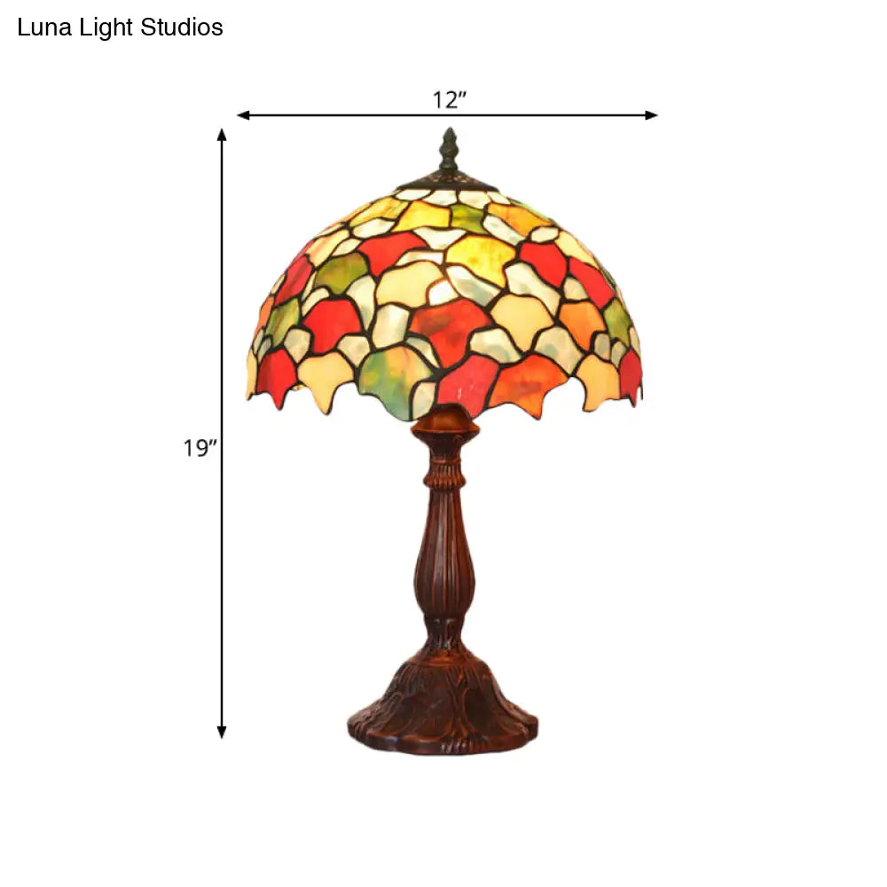 Baroque Glass Night Lamp With Foliage Design - Hand-Crafted Coffee Finish Table Lighting 1 Bulb