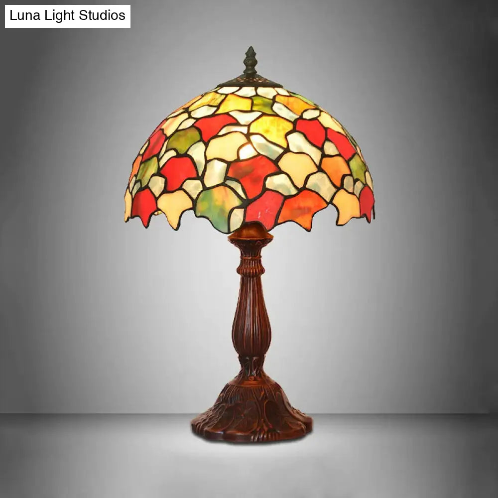 Baroque Glass Night Lamp With Foliage Design - Hand-Crafted Coffee Finish Table Lighting 1 Bulb
