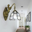 Baroque Grid Patterned Sconce Lighting - White/Blue Glass Wall Mounted Light Fixture For Hallway