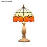 Baroque Gridded Dome Shade Orange-White Stained Glass Night Light