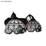 Baroque Purple Stained Glass Wall Sconce - 2-Head Dome Lighting For Living Room