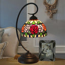 Baroque Red/Pink/Brown Cut Glass Domed Table Lamp With Curvy Arm Blue
