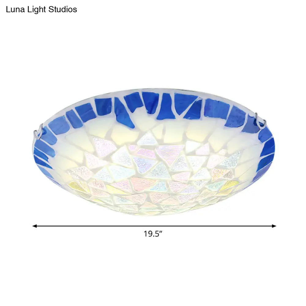 Baroque Stained Glass Bowl Flushmount Light - Blue 12’/16’/19.5’ Wide 3 Lights